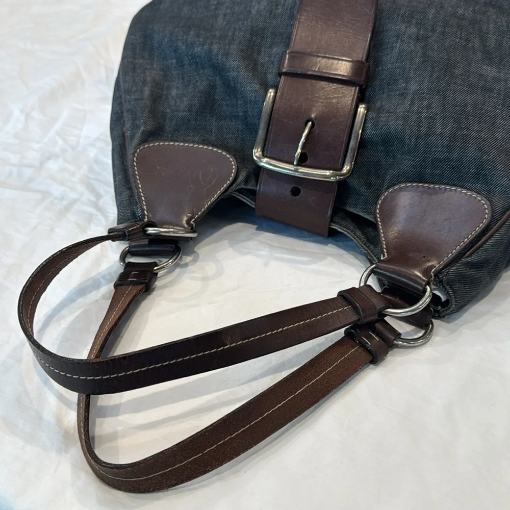 Authentic Prada Dark Denim and Brown Hobo Shoulder Bag - Picture 8 of 16